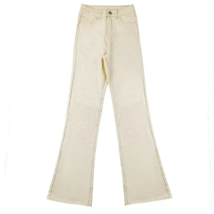 Cotton Denim Women's Casual Slim Jeans in beige colour with high waist and slim fit design