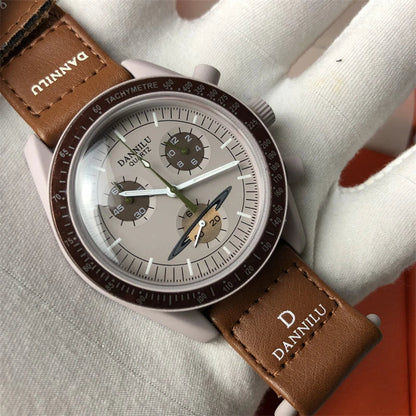 Sophisticated multi-function quartz watch with stylish textile strap, featuring a classic round dial and stainless steel clasp