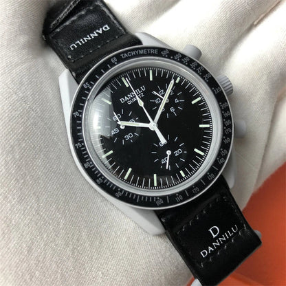 Sophisticated multi-function quartz watch with stylish textile strap, featuring a classic round dial and stainless steel clasp
