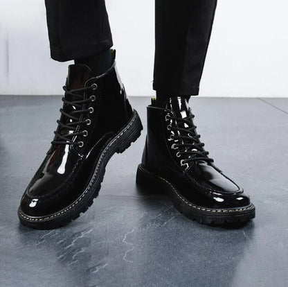 Stylish and comfortable high-top shoes with a glossy, shiny finish and durable rubber sole for everyday wear