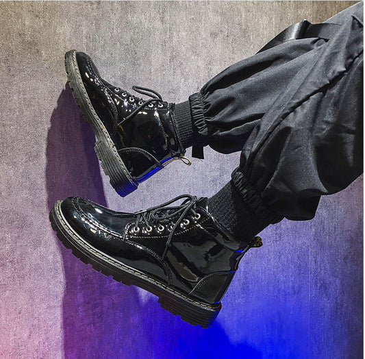 Stylish and comfortable high-top shoes with a glossy, shiny finish and durable rubber sole for everyday wear