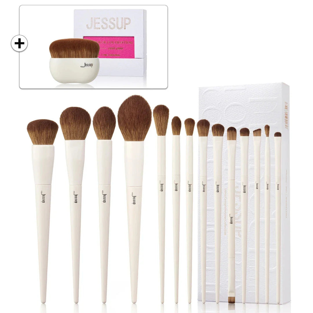Luxury 14-Piece Vegan Makeup Brush Set with Natural Birch Wood Handles and Synthetic Bristles