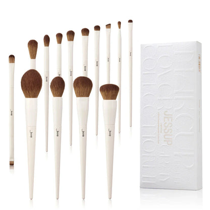 Luxury 14-Piece Vegan Makeup Brush Set with Natural Birch Wood Handles and Synthetic Bristles