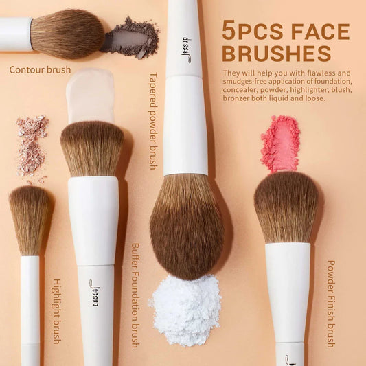 Luxury 14-Piece Vegan Makeup Brush Set with Natural Birch Wood Handles and Synthetic Bristles