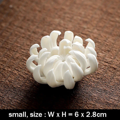 Elegant ceramic incense burner with chrysanthemum design, available in white and yellow colours and three sizes