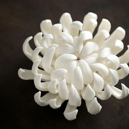 Elegant ceramic incense burner with chrysanthemum design, available in white and yellow colours and three sizes