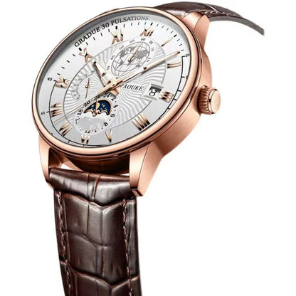Genuine leather watch with luminous dial and calendar function, a sophisticated British timepiece