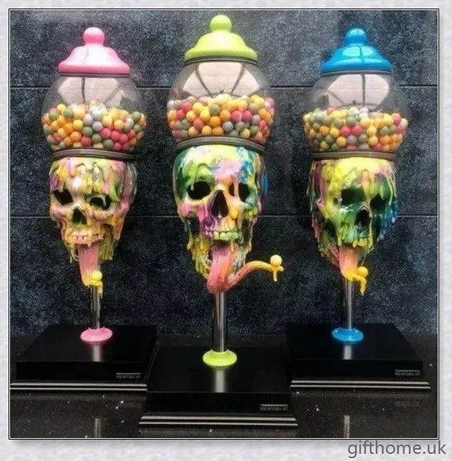 Realistic spooky skull-shaped candy dispenser with transparent 'brain' cavity for storing sweets