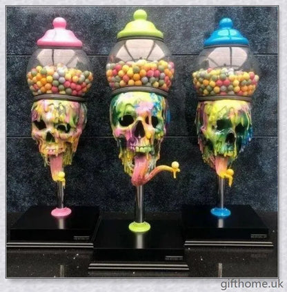 Realistic spooky skull-shaped candy dispenser with transparent 'brain' cavity for storing sweets