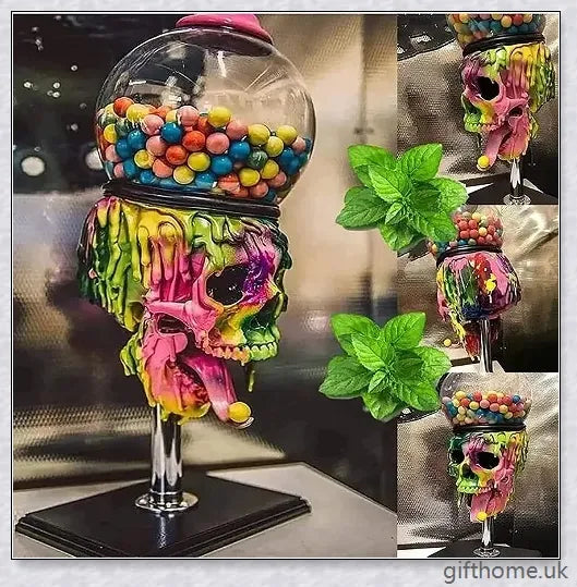 Realistic spooky skull-shaped candy dispenser with transparent 'brain' cavity for storing sweets