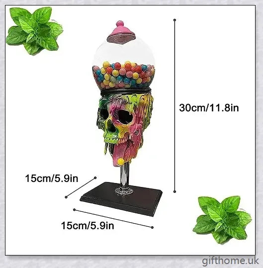 Realistic spooky skull-shaped candy dispenser with transparent 'brain' cavity for storing sweets