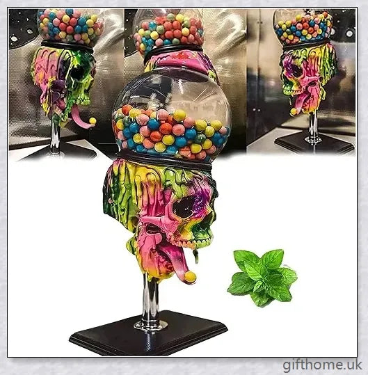 Realistic spooky skull-shaped candy dispenser with transparent 'brain' cavity for storing sweets