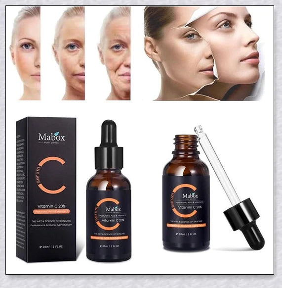 Mabox Award Winning Acne Clarifying Serum with 20% Vitamin C, designed to reduce blemishes and promote a radiant, healthy complexion.