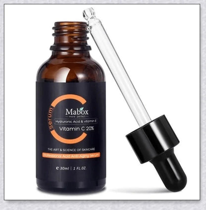 Mabox Award Winning Acne Clarifying Serum with 20% Vitamin C, designed to reduce blemishes and promote a radiant, healthy complexion.