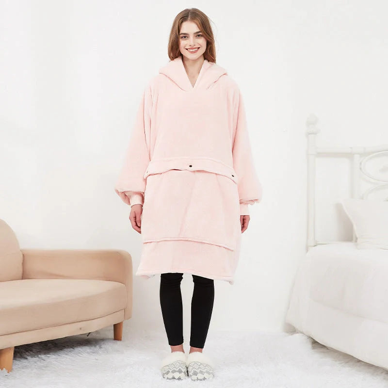 USB heated oversized hoodie blanket with large back heating area in various colors