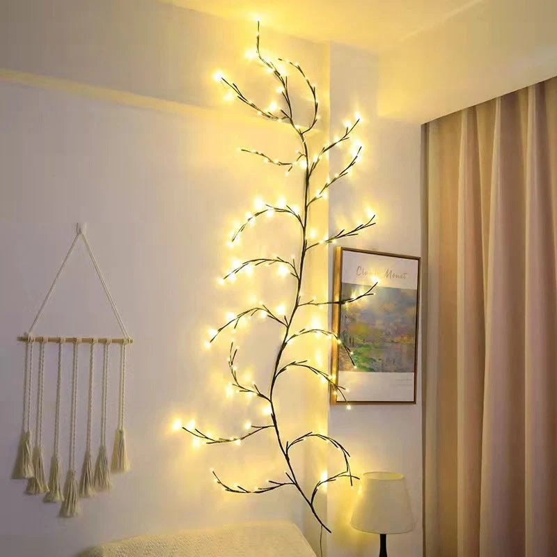 Flexible DIY Willow Vine Branch LED Light Garland with warm white lights