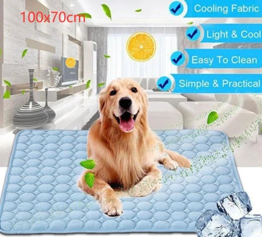 Premium pet cooling pad made with cold silk and breathable mesh to keep your furry friend comfortable in the summer heat