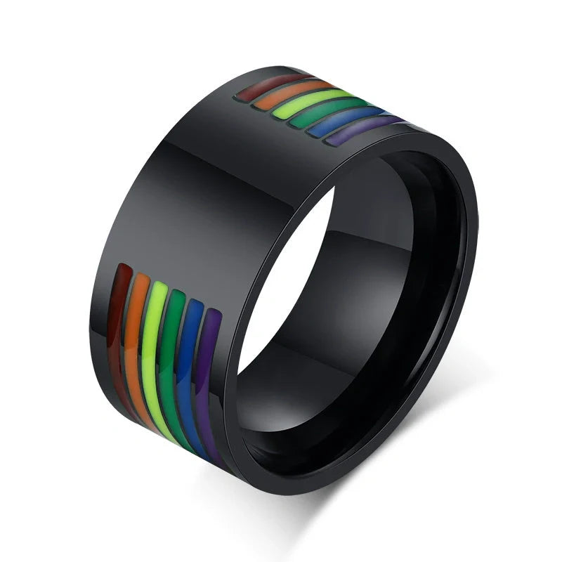 Stylish Pride Rainbow Titanium Steel Unisex Ring with vibrant color design and geometric pattern