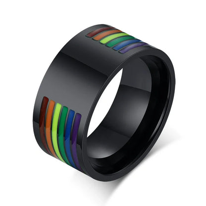 Stylish Pride Rainbow Titanium Steel Unisex Ring with vibrant color design and geometric pattern