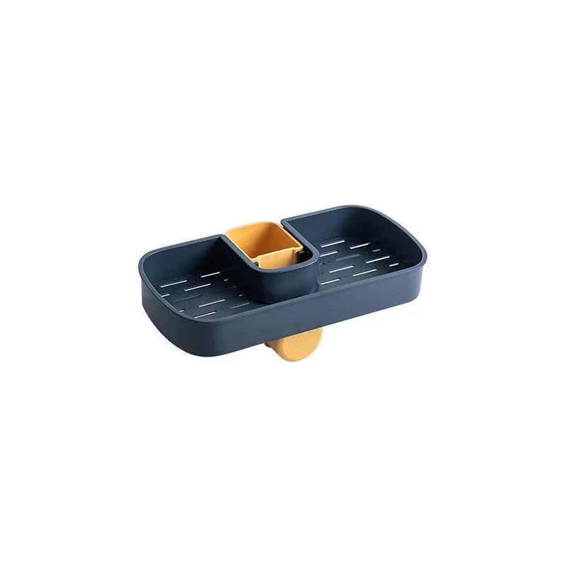 A versatile faucet-mounted sink caddy with compartments for storing sponges, detergent, and other kitchen essentials