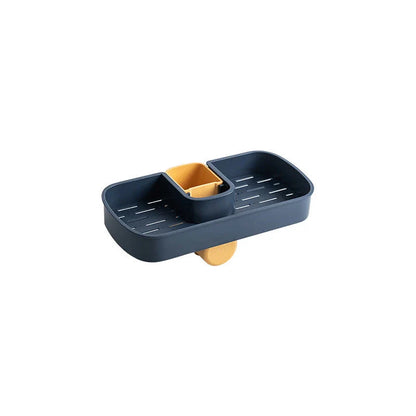 A versatile faucet-mounted sink caddy with compartments for storing sponges, detergent, and other kitchen essentials