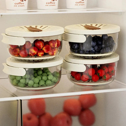 Versatile fruit drain basket with lid and foldable handle for fresh produce storage