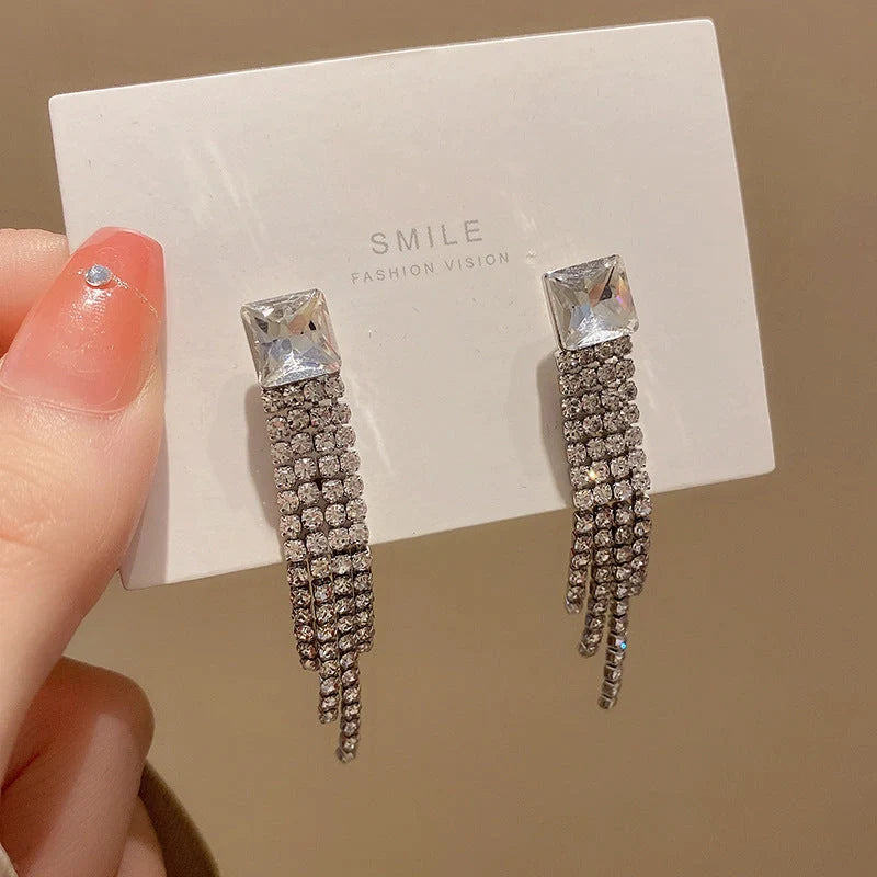 Sterling silver zircon fringe earrings for women, elegant and sparkling jewellery.