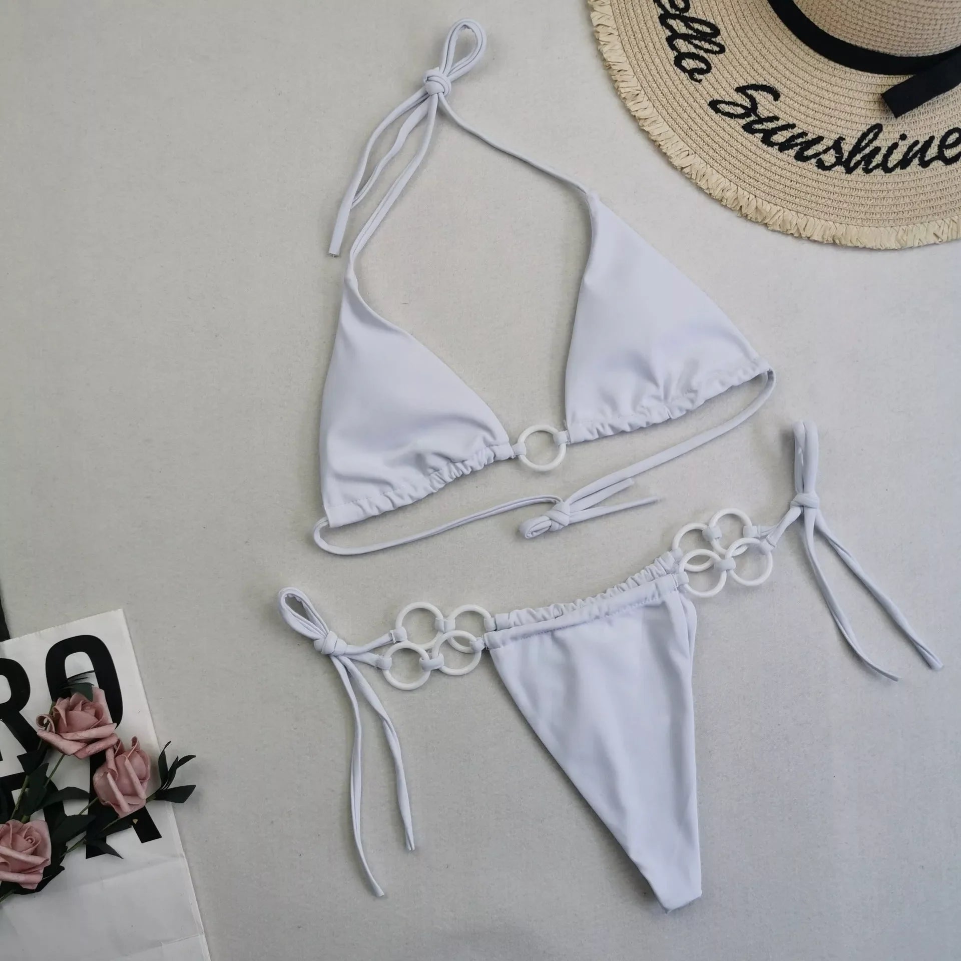 Women's split bikini with lace-up design in various colours