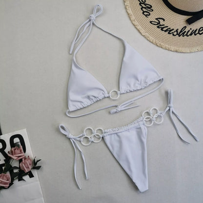 Women's split bikini with lace-up design in various colours