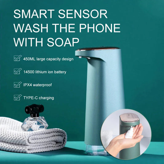 Automatic foaming soap dispenser with infrared sensor for hands-free use in bathroom and kitchen