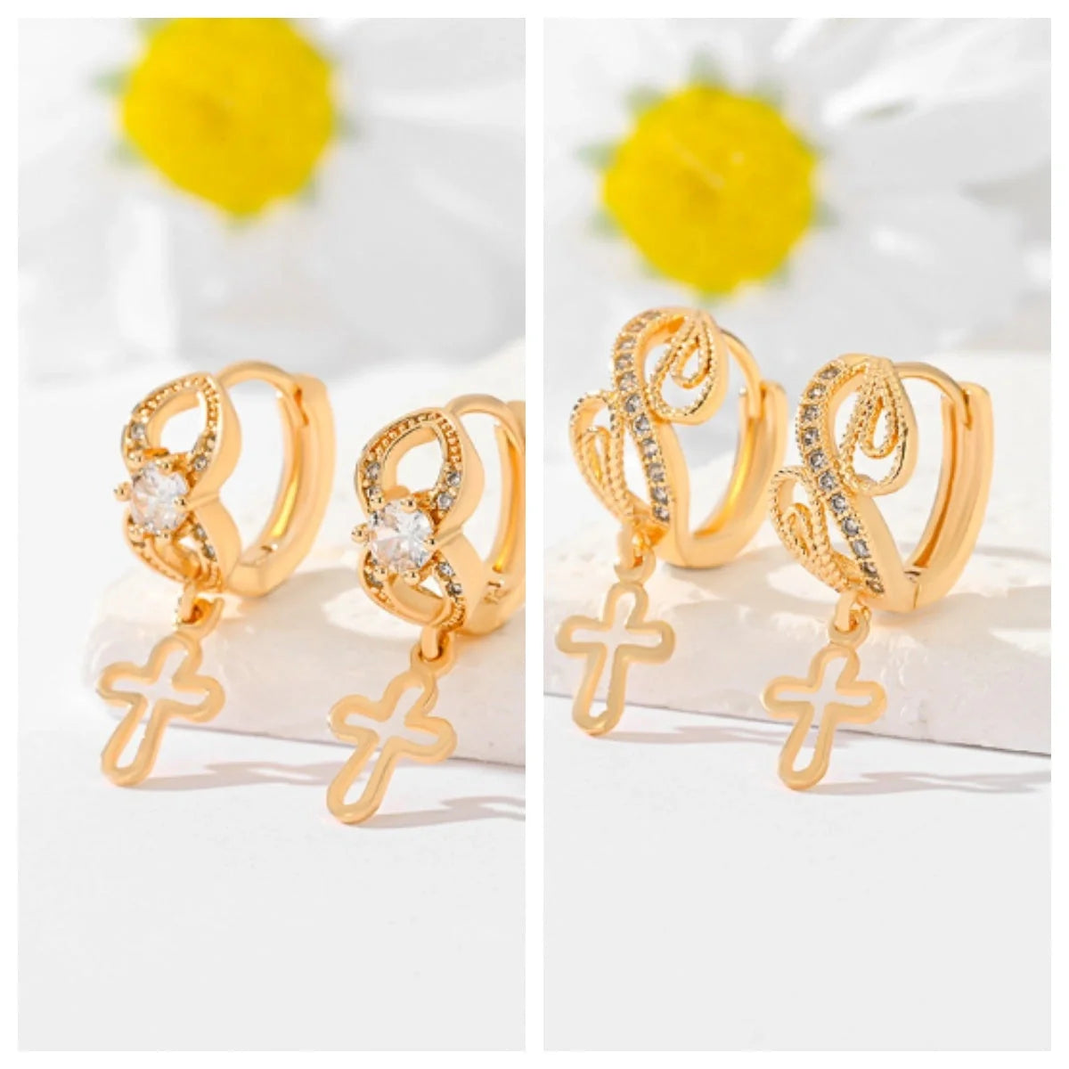 Gold-plated cross earrings in various colours for women