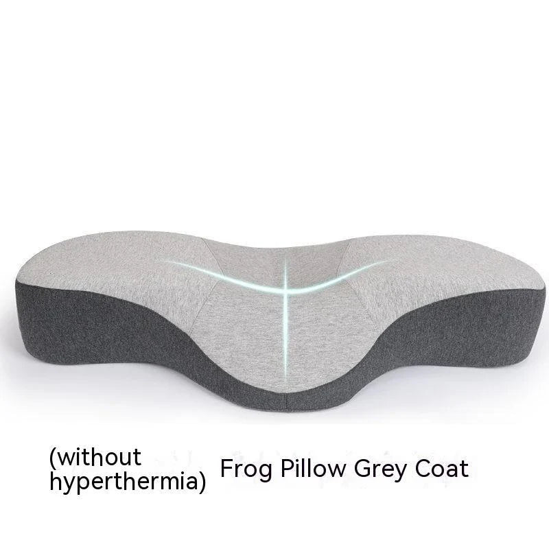 Cozy contoured memory foam pillow with gray cover, providing optimal neck support and comfort for a restful night's sleep.