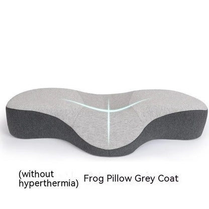 Cozy contoured memory foam pillow with gray cover, providing optimal neck support and comfort for a restful night's sleep.