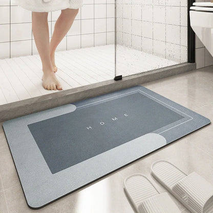 Plush, machine-woven bathroom mat with non-slip surface, available in rectangle and oval shapes in a variety of colours.