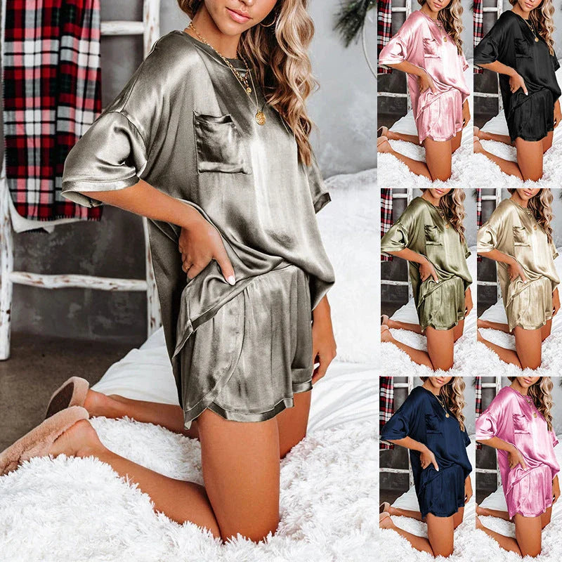 Cozy cotton pajama set in various solid colors including black, army green, dark blue, purple, gray, khaki, and pink