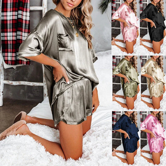 Cozy cotton pajama set in various solid colors including black, army green, dark blue, purple, gray, khaki, and pink