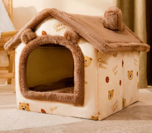 Cozy pet hideaway: Plush, foldable dog house and cat bed in various stylish designs