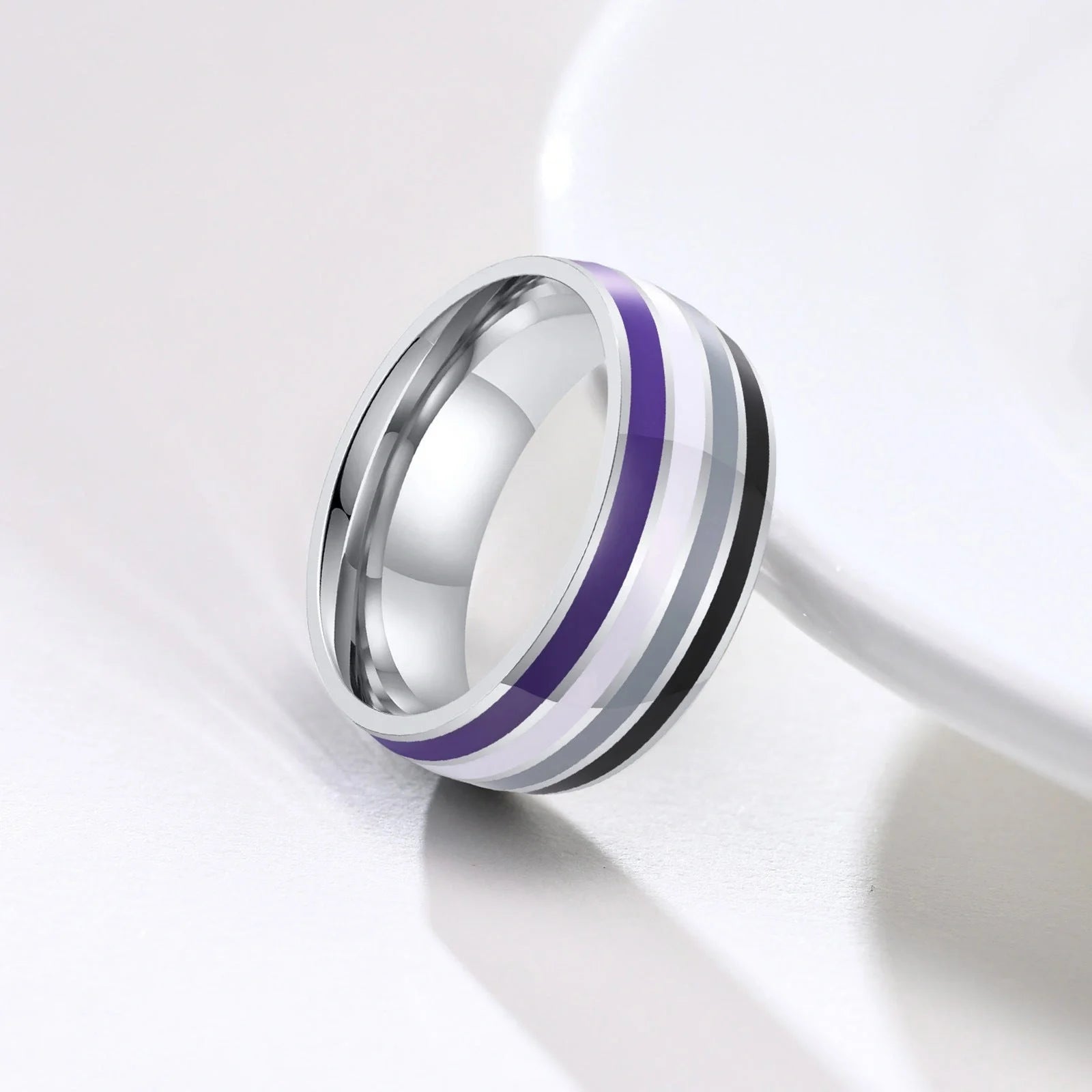 Men's titanium steel rainbow flag ring with vibrant colours, perfect for pride or travel commemoration.