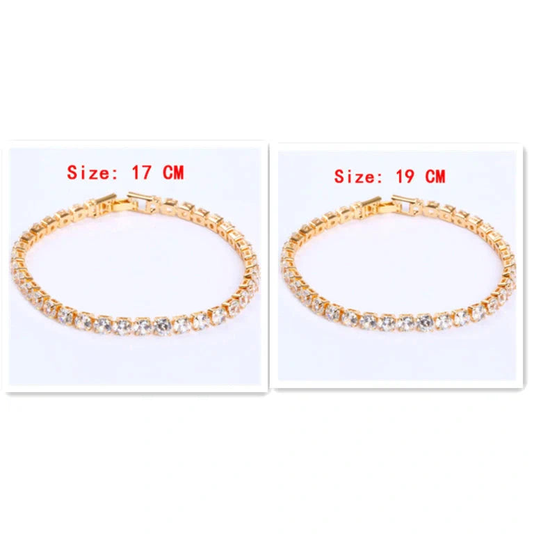 Luxury cubic zirconia tennis bracelet for women and men, available in multiple colours and sizes.