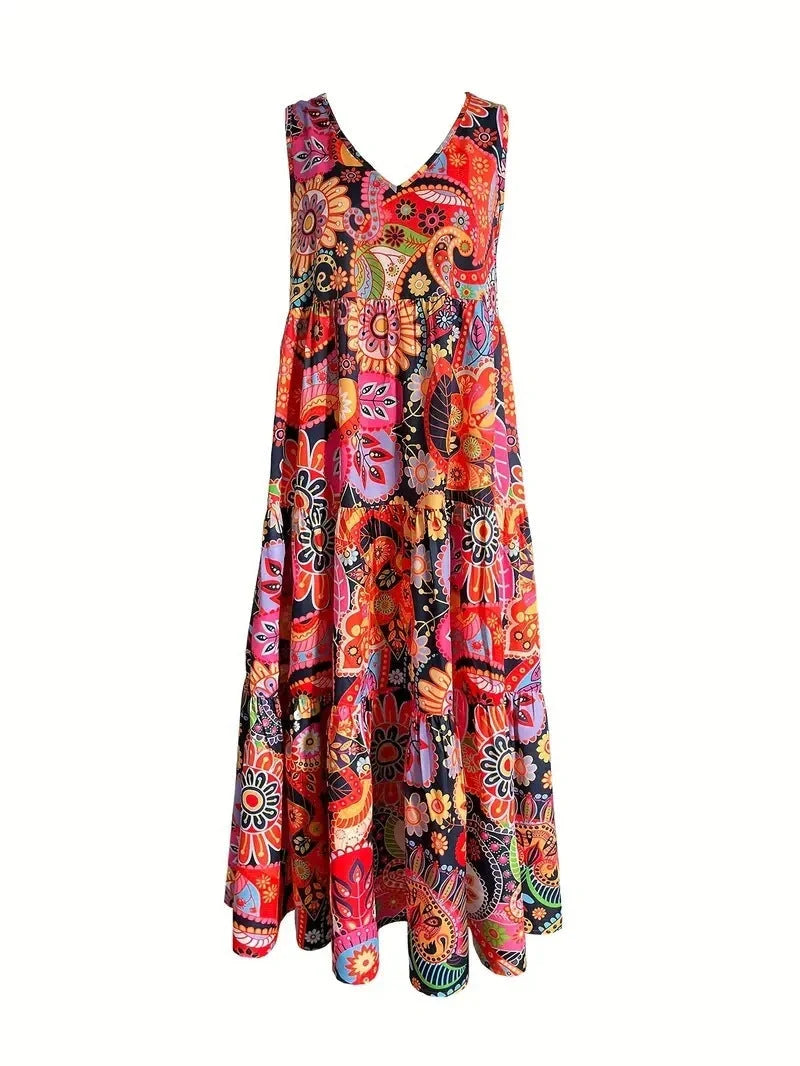 Stylish women's floral v-neck swing dress for casual outings