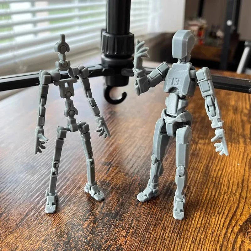 Poseable 3D-printed transforming robot action figure toy in various bright colors