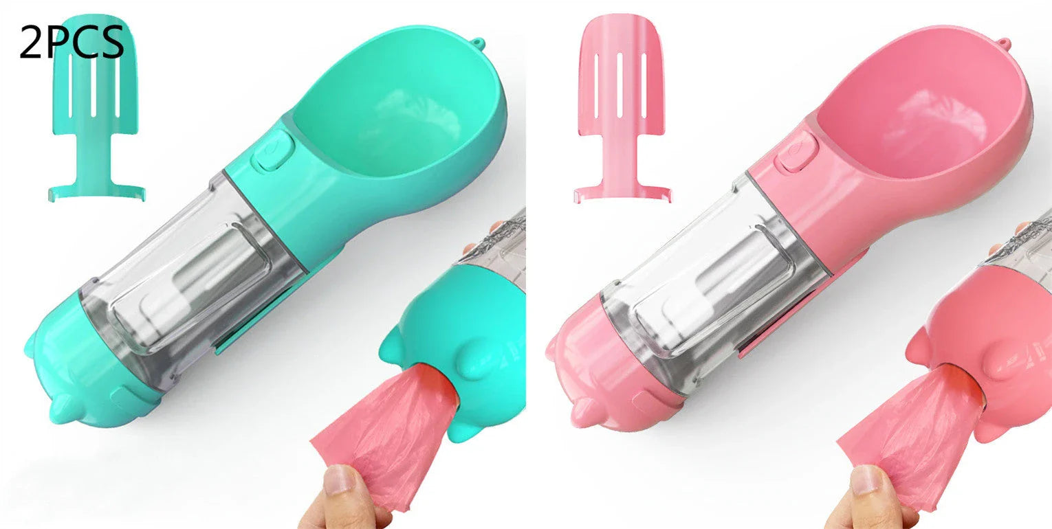 Versatile 3-in-1 Pet Water Bottle with Feeding Bowl and Waste Bag Storage