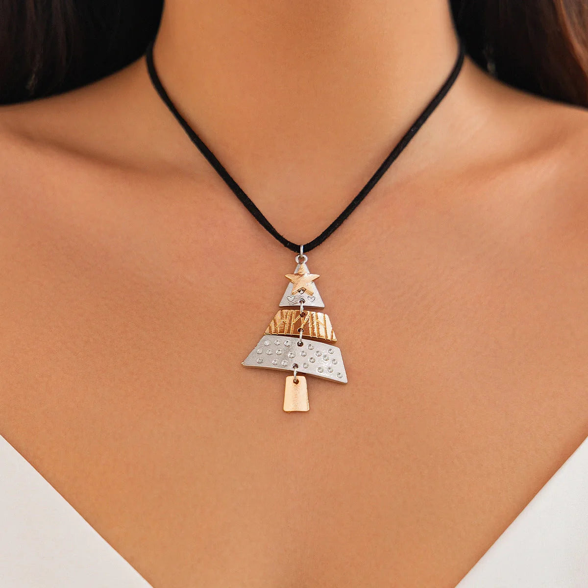 Christmas Tree Necklace and Earrings Set with unique star design