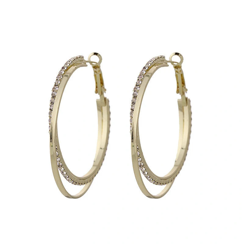 Elegant geometric alloy earrings and bracelet set in gold and silver finishes