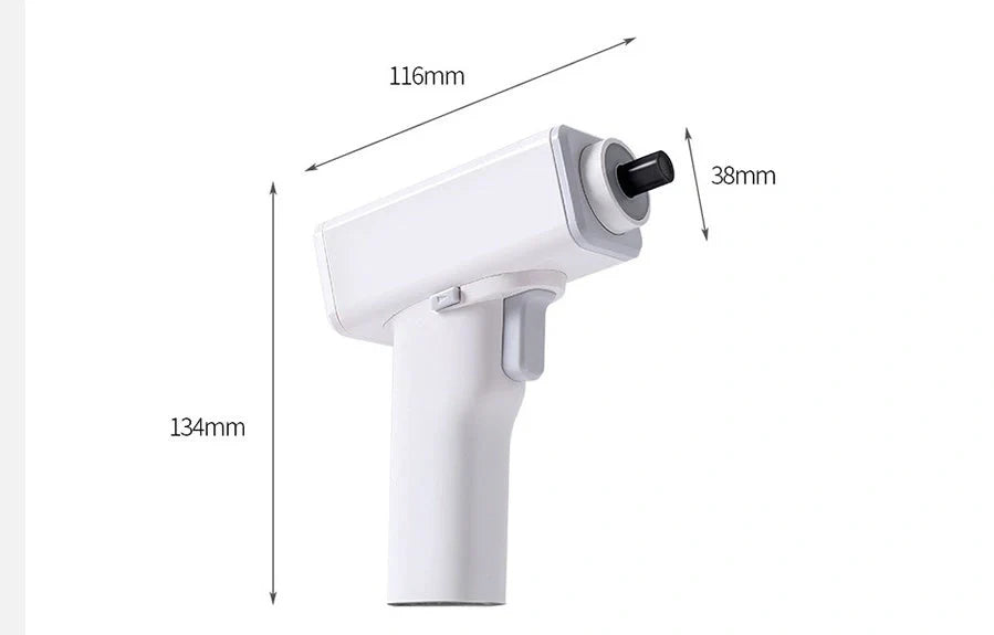 Compact white electric screwdriver with LED light and USB charging