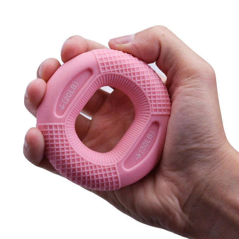 Silicone adjustable grip ring for finger and forearm training in various colours
