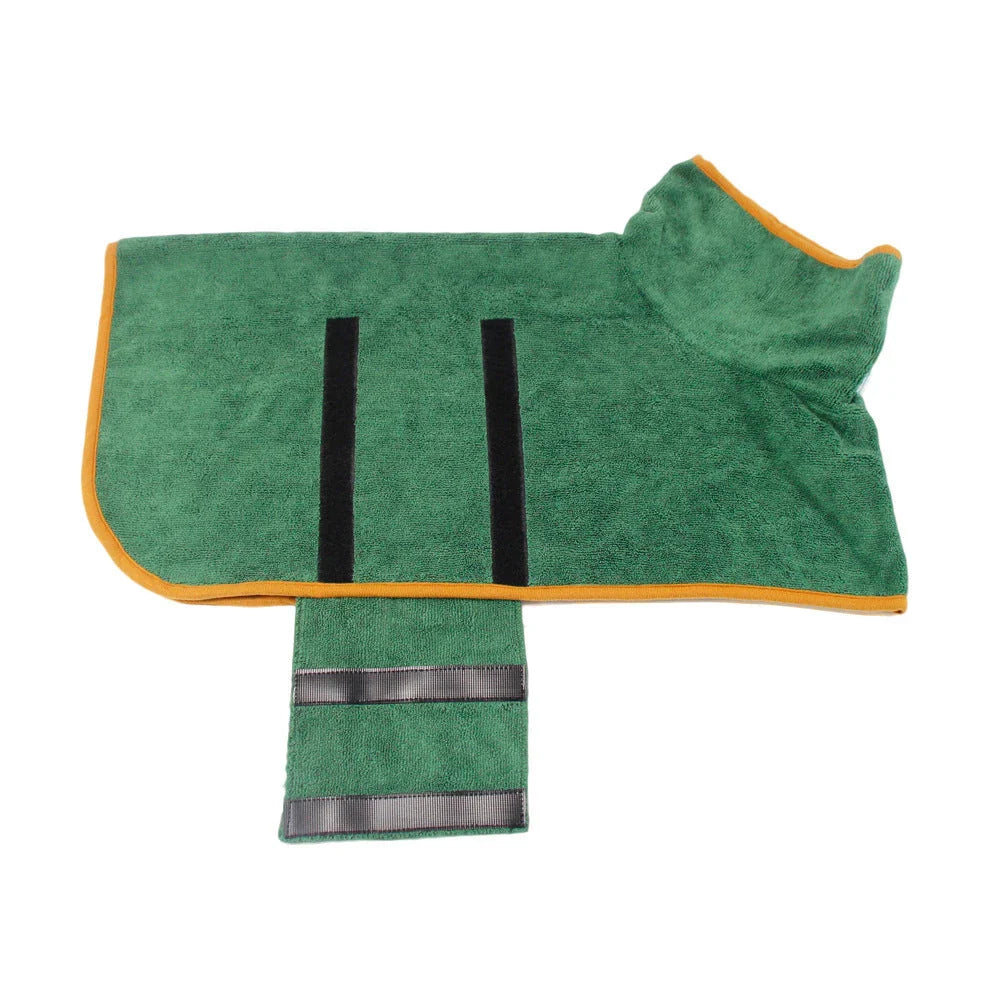 Premium microfiber pet drying bathrobe with adjustable strap and soft lining for superior comfort and absorbency