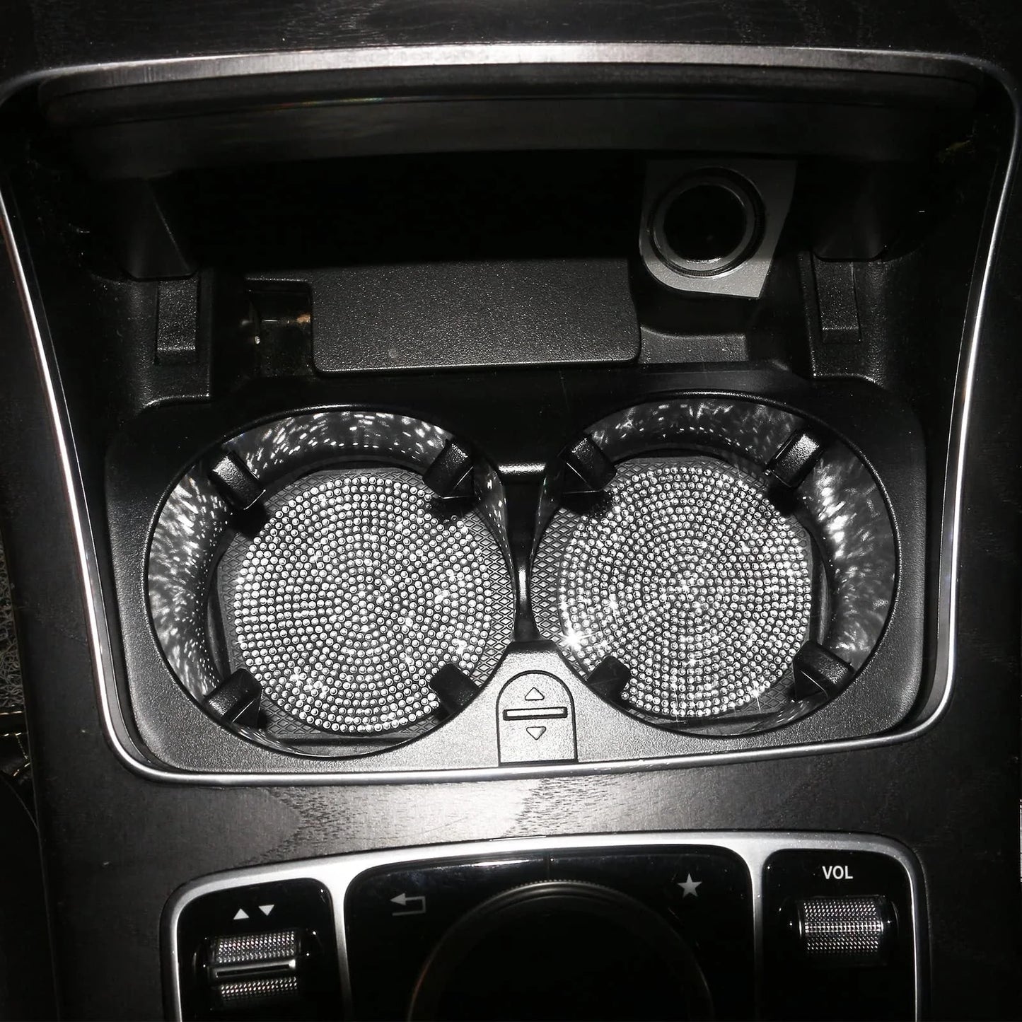 Universal anti-slip silicone cup holder insert with crystal rhinestone design for cars