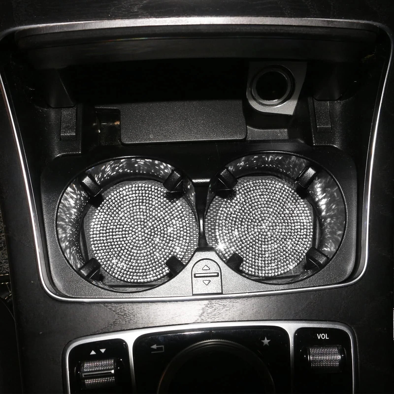 Universal anti-slip silicone cup holder insert with crystal rhinestone design for cars