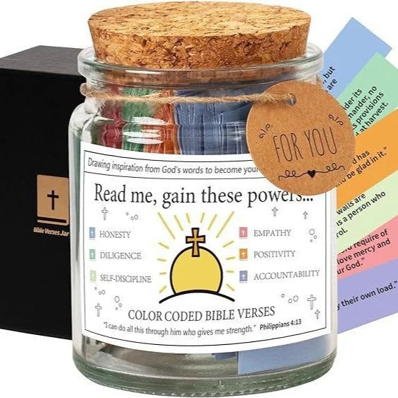 Bible Verses In A Jar with cartoon design, containing 90 verses for daily inspiration
